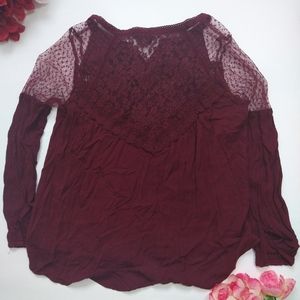 American Eagle Outfitters Burgundy Lace Top Size L